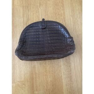 Maria Bonita Extra Crocodile Brown Clutch Handbag W/ Pin Closure